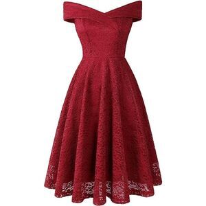 Off Shoulder Lace Romantic Retro Pinup 1950s Bridesmaid Prom Dress SIZE XL NEW